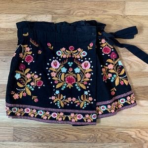 Zara embroidered wrap skort